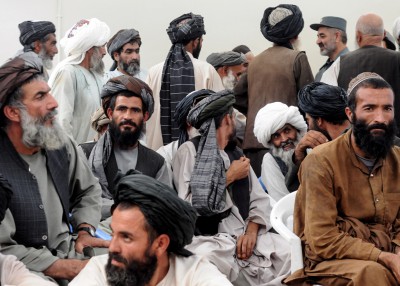 Villagers at the end of a shura between officials and locals